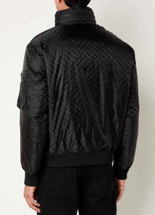 Armani Bomberjack met logoprint en opbergbare capuchon - achterkant 4 zwart