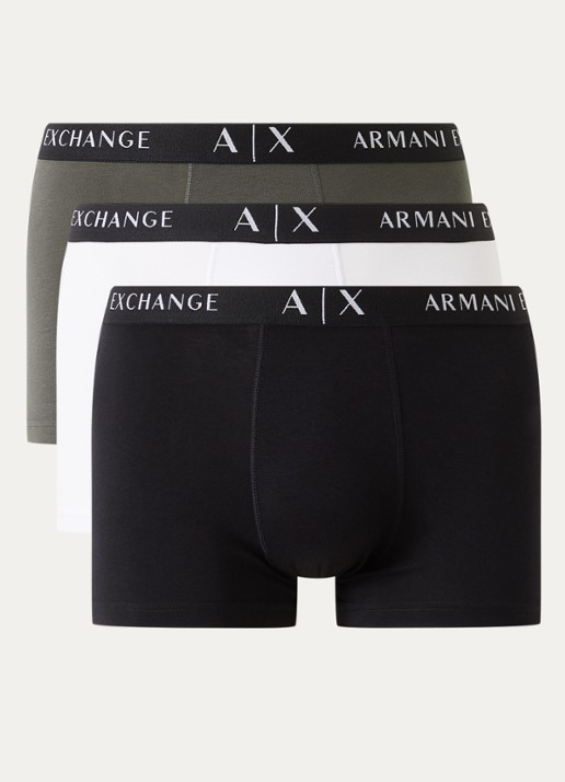 Armani Boxershorts met logoband in 3-pack - voorkant olijfgroen