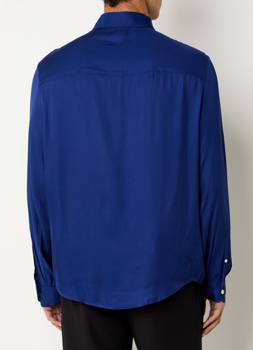 Armani Comfort fit overhemd met glanzende finish - achterkant 4 blauw
