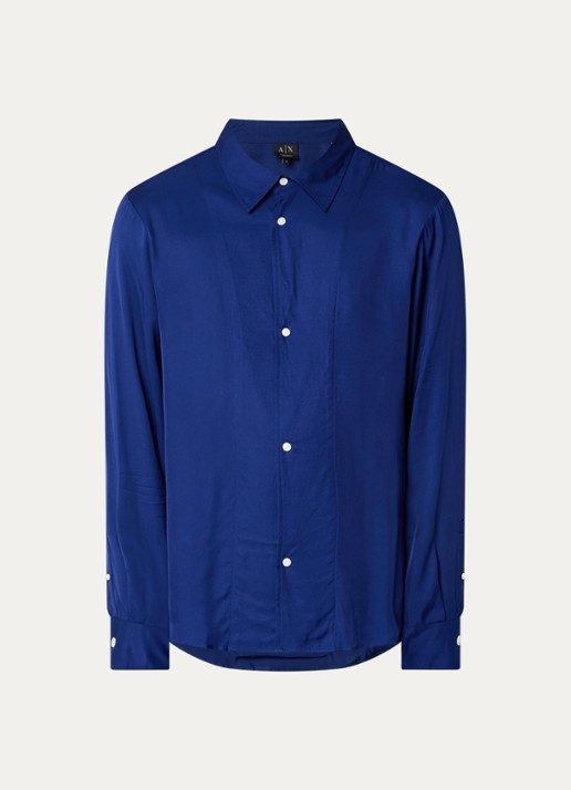 Armani Comfort fit overhemd met glanzende finish - voorkant 2 blauw