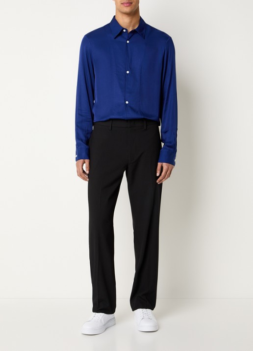 Armani Comfort fit overhemd met glanzende finish - voorkant 3 blauw