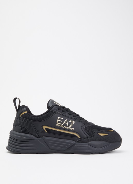 Armani EA7 ACE Runner sneaker van leer  - voorkant 5 zwart
