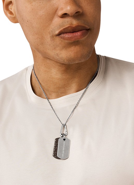 Armani Eagle ketting met hanger en leer EGS3133040 - voorkant 2 zilver