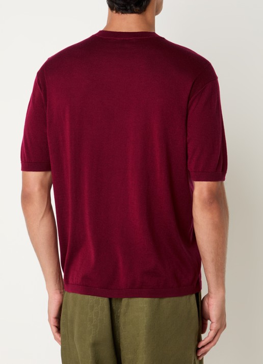 Armani Fijngebreid T-shirt in zijdeblend - achterkant 4 donkerrood