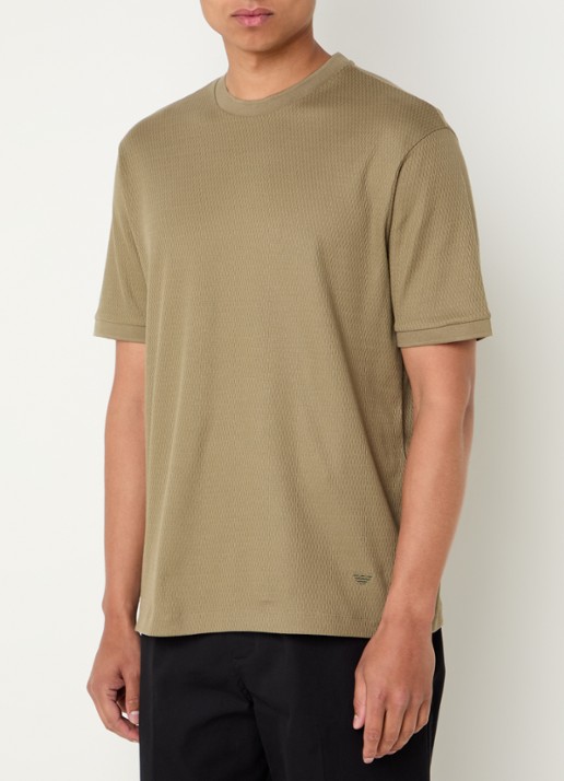Armani Fijngebreid T-shirt met ingebreid patroon - detail mosgroen