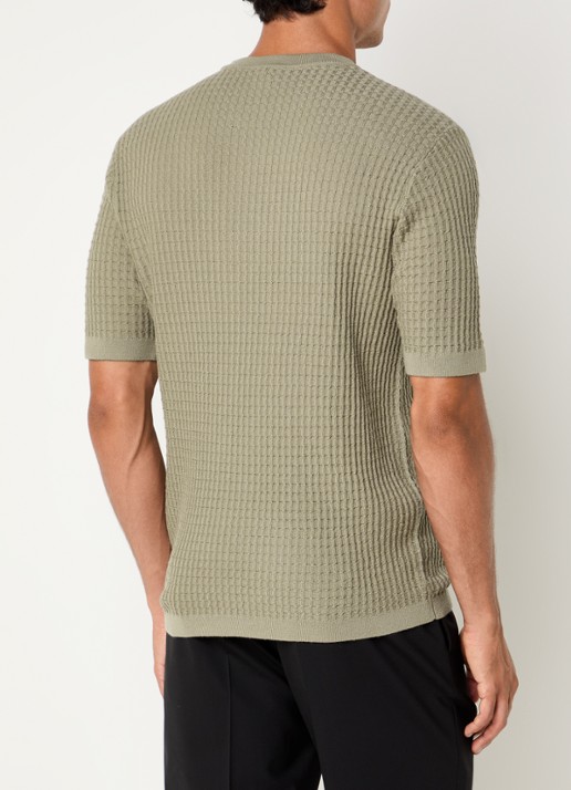 Armani Fijngebreid T-shirt van wol met structuur - achterkant khaki