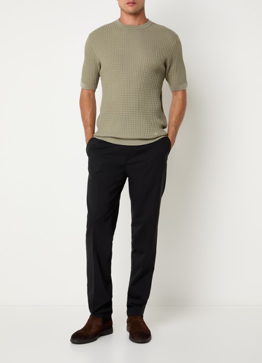 Armani Fijngebreid T-shirt van wol met structuur - voorkant 4 khaki