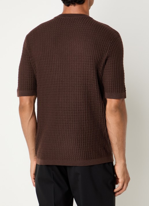 Armani Fijngebreid T-shirt van wol met structuur - achterkant 4 donkerbruin