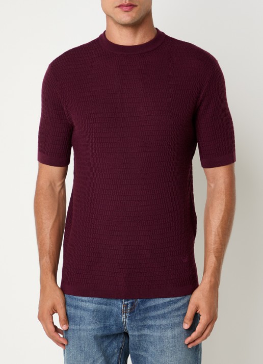 Armani Fijngebreid T-shirt van wol met structuur - detail grijsmele