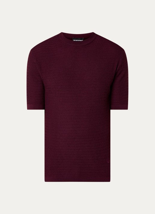 Armani Fijngebreid T-shirt van wol met structuur - voorkant 3 grijsmele