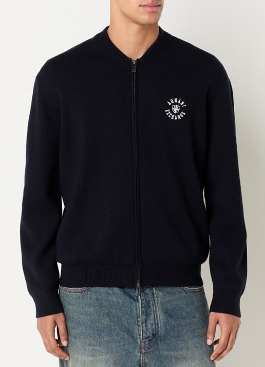 Armani Fijngebreid vest in scheerwolblend met logoborduring