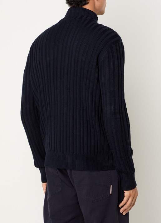 Armani Fijngebreid vest in wolblend met opstaande kraag - achterkant 4 donkerblauw