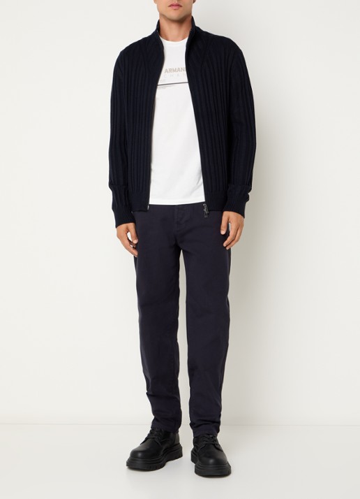 Armani Fijngebreid vest in wolblend met opstaande kraag - voorkant 2 donkerblauw