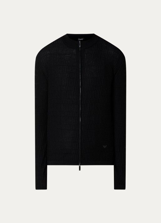 Armani Fijngebreid vest in wolblend - voorkant 3 zwart