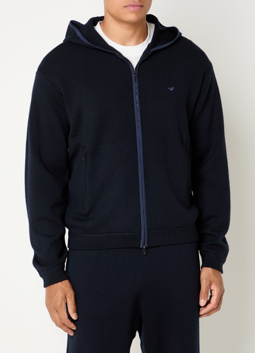 Armani Fijngebreid vest met capuchon en logo
