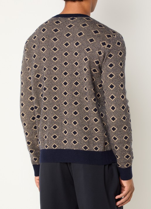Armani Fijngebreide pullover in kasjmierblend met ingebreid patroon - achterkant 4 donkerblauw