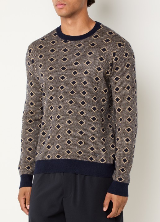 Armani Fijngebreide pullover in kasjmierblend met ingebreid patroon - detail 3 donkerblauw