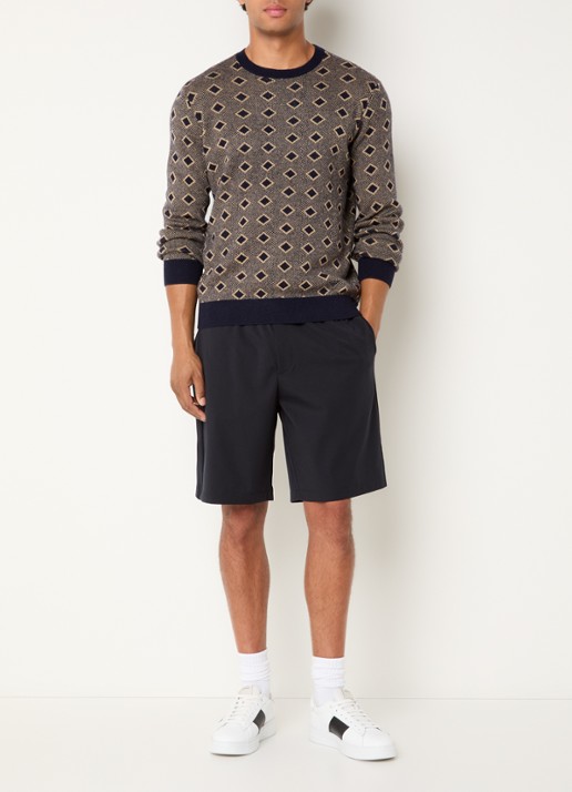 Armani Fijngebreide pullover in kasjmierblend met ingebreid patroon - voorkant 2 donkerblauw