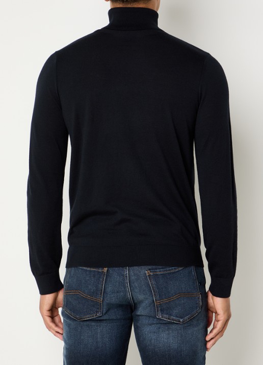 Armani Fijngebreide pullover in wolblend met col - achterkant 2 donkerblauw