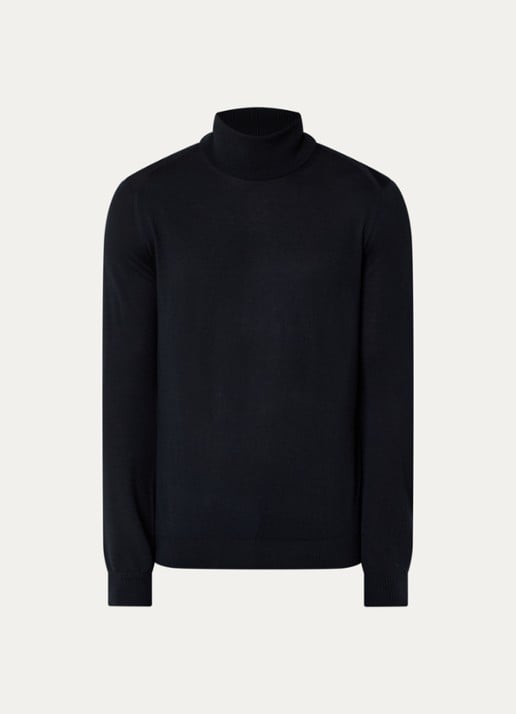 Armani Fijngebreide pullover in wolblend met col - voorkant 3 donkerblauw
