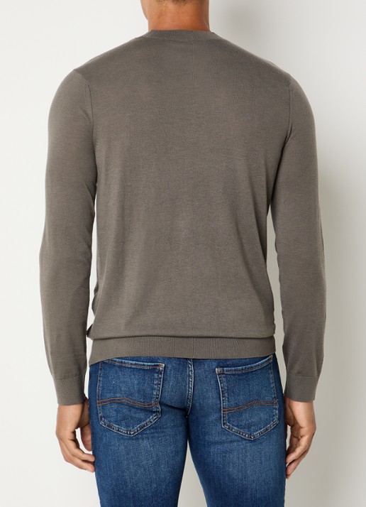 Armani Fijngebreide pullover in wolblend met ronde hals - achterkant grijs