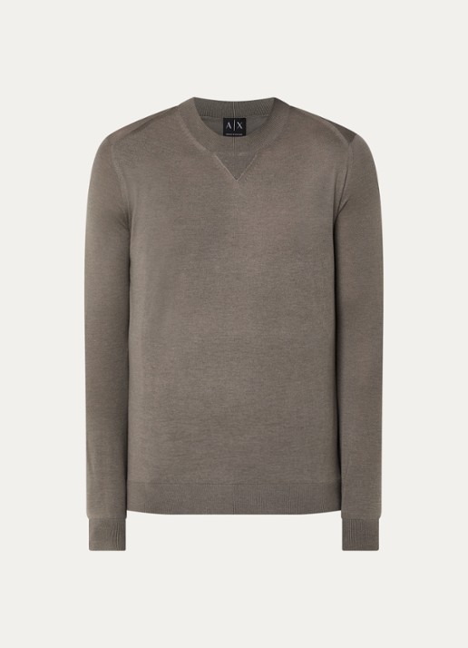 Armani Fijngebreide pullover in wolblend met ronde hals - voorkant 3 grijs