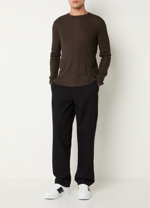 Armani Fijngebreide pullover in wolblend met structuur - voorkant 3 donkerbruin