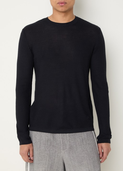Armani Fijngebreide pullover in wolblend met structuur