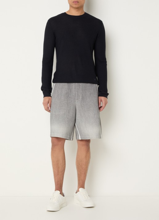 Armani Fijngebreide pullover in wolblend met structuur - voorkant 2 donkerblauw