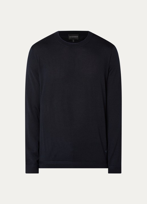 Armani Fijngebreide pullover in wolblend - voorkant 3 donkerblauw