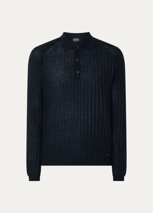 Armani Fijngebreide pullover in zijdeblend met kraag - voorkant donkerblauw