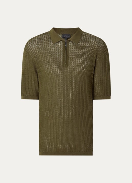 Armani Fijngebreide pullover in zijdeblend met polokraag - voorkant 2 legergroen