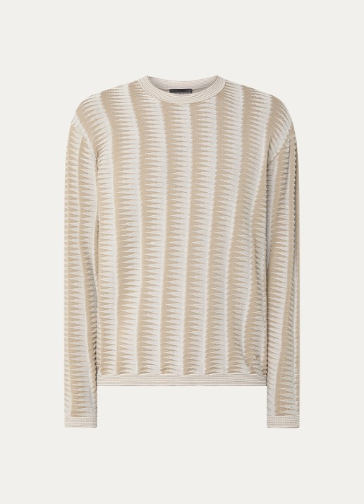 Armani Fijngebreide pullover met grafische print - voorkant 2 khaki