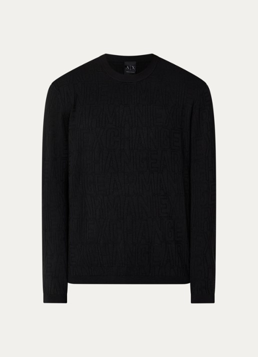 Armani Fijngebreide pullover met ingebreid patroon - voorkant zwart