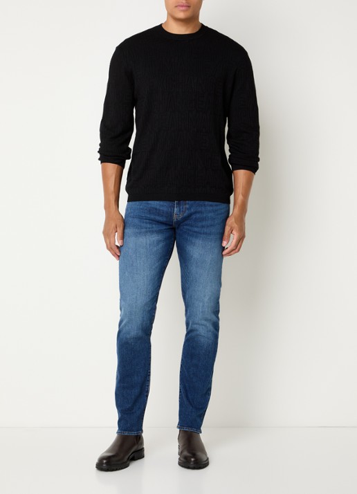 Armani Fijngebreide pullover met ingebreid patroon - voorkant 2 zwart