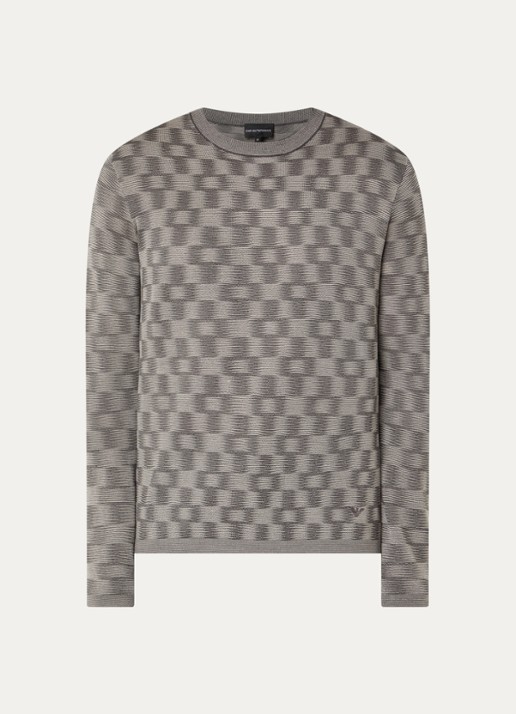 Armani Fijngebreide pullover met ingebreid patroon - voorkant 2 grijs