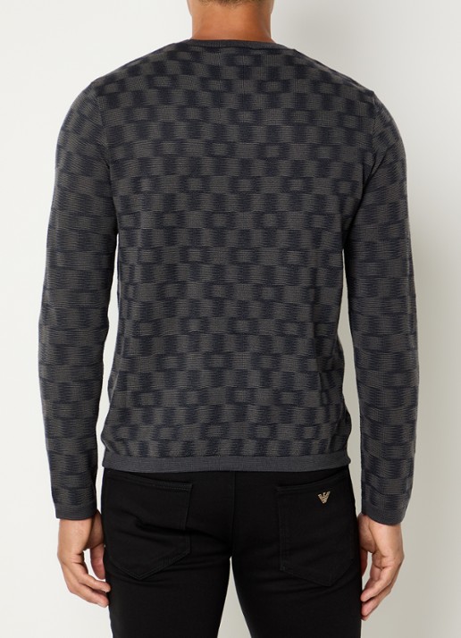 Armani Fijngebreide pullover met ingebreid patroon - achterkant donkerblauw