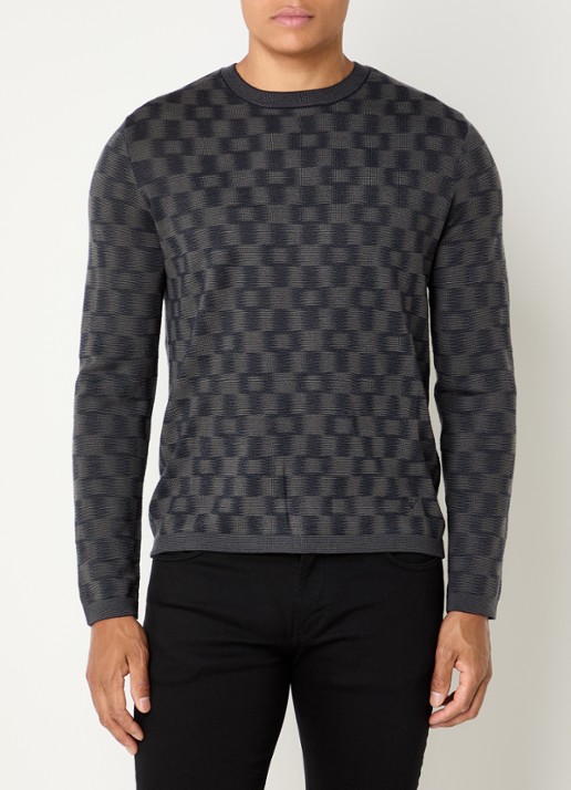 Armani Fijngebreide pullover met ingebreid patroon - detail 2 donkerblauw