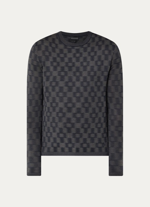 Armani Fijngebreide pullover met ingebreid patroon - voorkant 3 donkerblauw