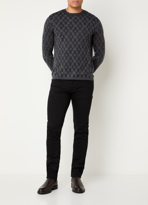 Armani Fijngebreide pullover met ingebreid patroon - voorkant 4 donkerblauw