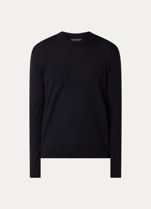 Armani Fijngebreide pullover met logo - voorkant 3 donkerblauw