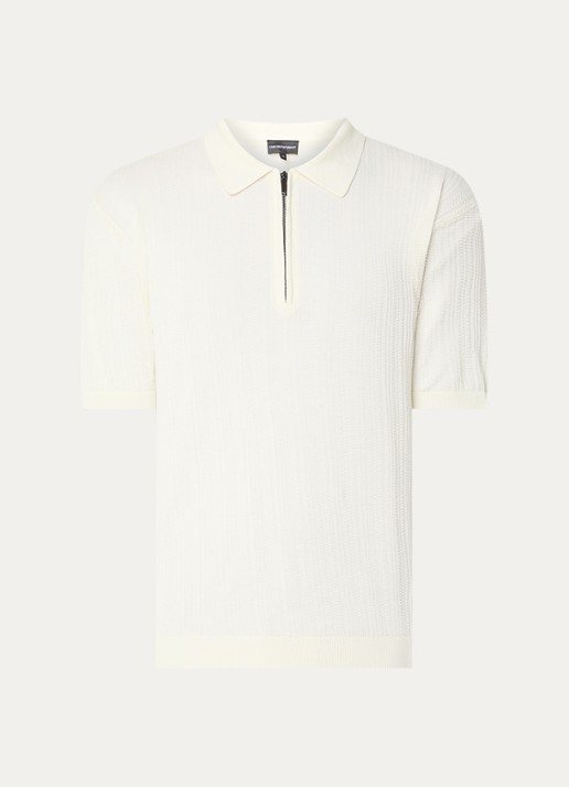 Armani Fijngebreide pullover met ritssluiting - voorkant vanillegeel