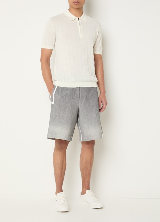 Armani Fijngebreide pullover met ritssluiting - voorkant 2 vanillegeel