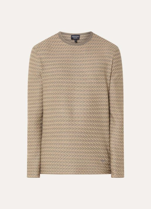 Armani Fijngebreide pullover met ronde hals - voorkant 3 donkerbeige
