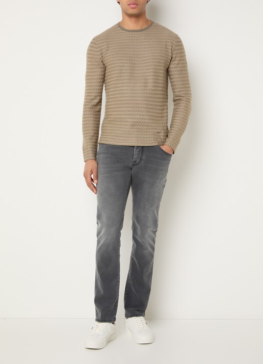 Armani Fijngebreide pullover met ronde hals - voorkant 4 donkerbeige