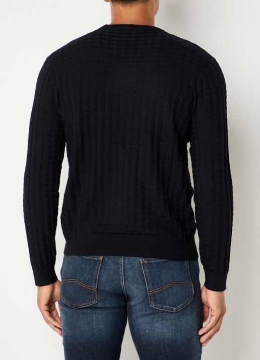 Armani Fijngebreide pullover met structuur - achterkant 3 donkerblauw