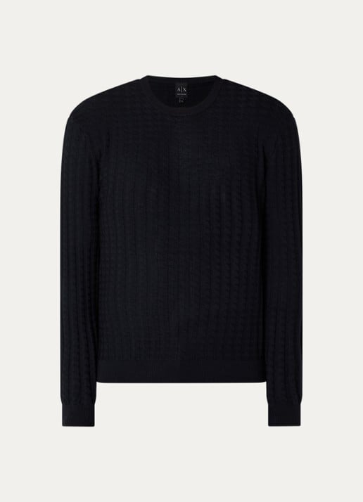 Armani Fijngebreide pullover met structuur - voorkant donkerblauw