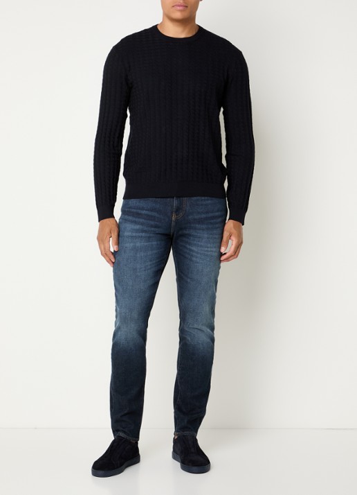 Armani Fijngebreide pullover met structuur - voorkant 2 donkerblauw