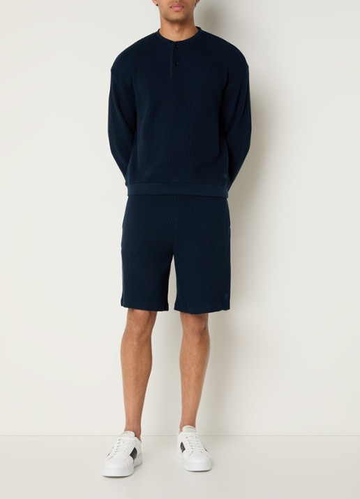 Armani Fijngebreide pullover met structuur - voorkant 4 donkerblauw