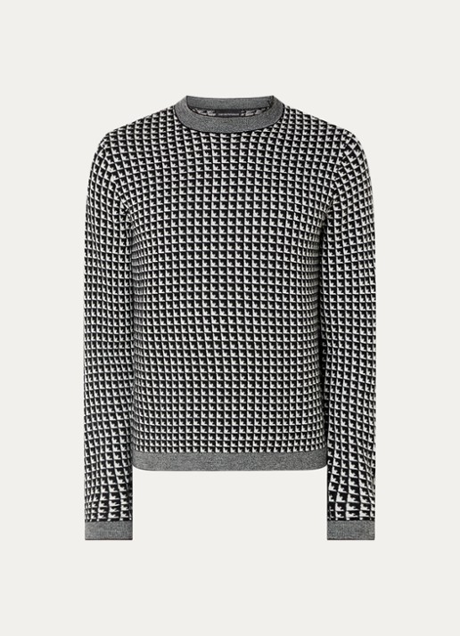 Armani Fijngebreide pullover van scheerwol met ingebreid patroon - voorkant 2 zwart